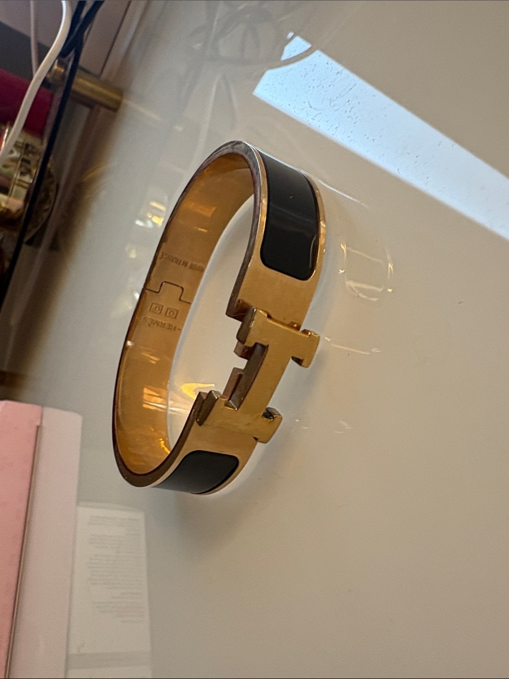 Rose gold and black Hermes clic clac bracelet